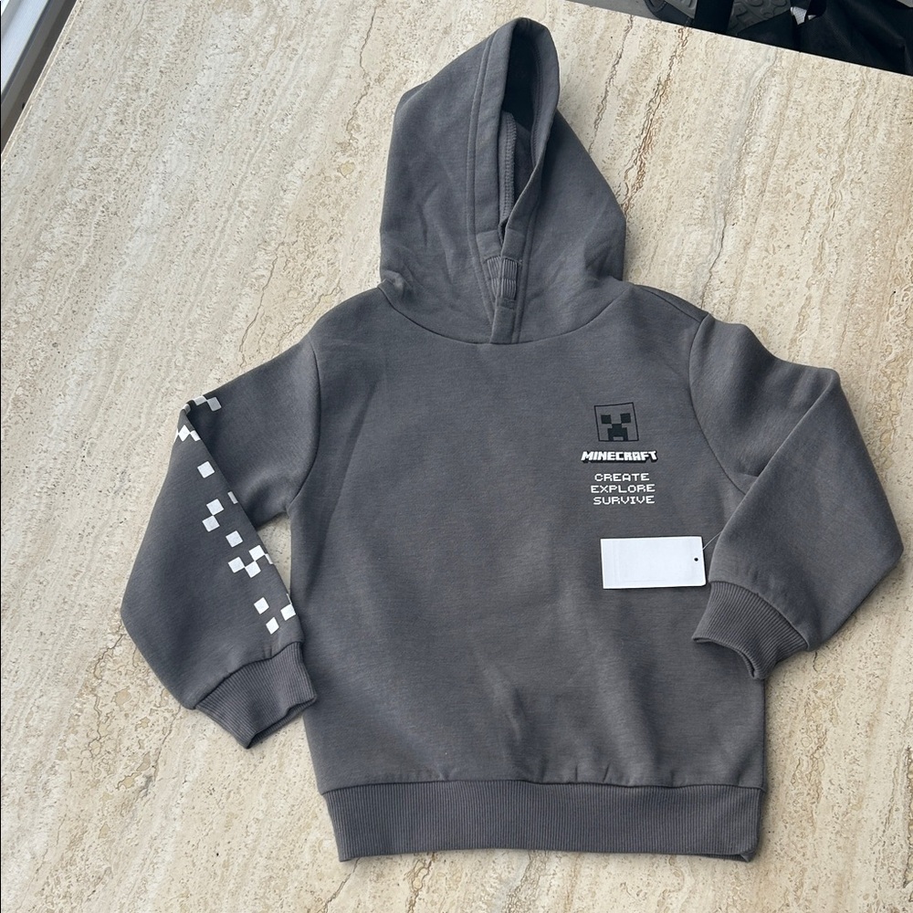 NEW 🆕 Minecraft Kids Gray Hoodie 4-5 years